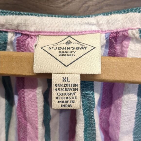 St. John's Bay Pink Vertical Striped Blouse Womens Size XL - Picture 6 of 7